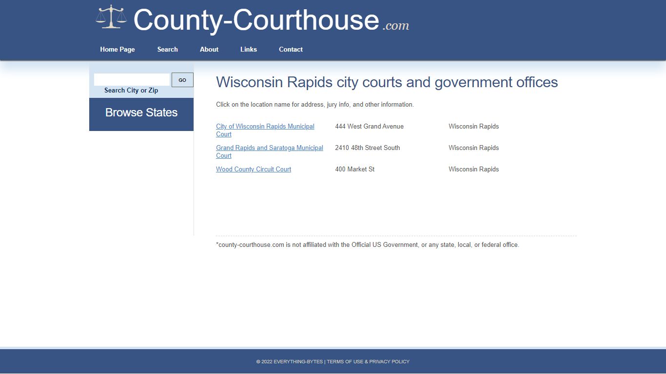 Courts in Wisconsin Rapids, WI - Courthouse Location and Information